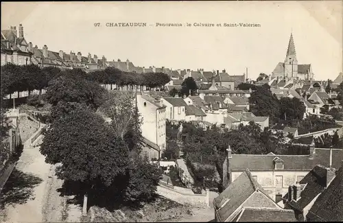 Ak Châteaudun Eure et Loir, Panorama, Calvaire, Saint Valerian
