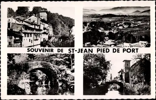 Ak Saint Jean Pied de Port Pyrénées Atlantiques, Ortsansichten, Brücke, Panorama