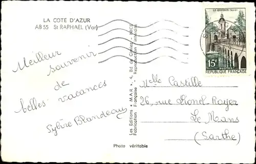 Ak Saint Raphaël Var, La Cote d'Azur, Strandansicht, Palmen