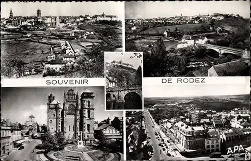 Ak Rodez Aveyron, Le Pont Vieux, La Cathedrale, Avenue Victor Hugo