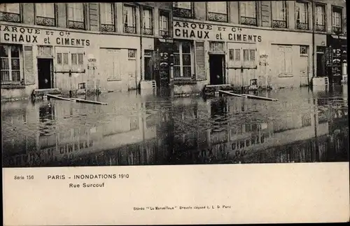 Stereo Ak Paris VII. Arrondissement Palais Bourbon, Inondations 1910, Rue Surcouf