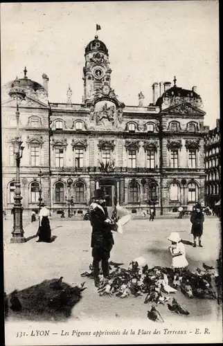 Ak Lyon Rhône, Le Pigeons apprivoises de la France des Terreaux