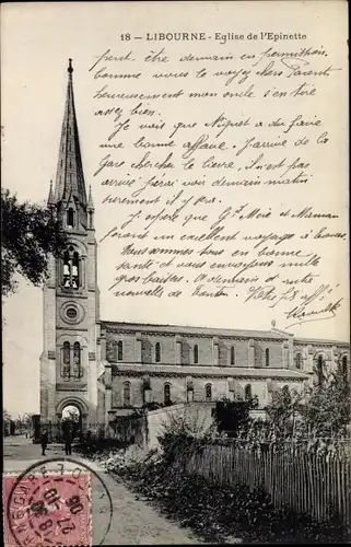 Ak Libourne Gironde, Eglise de l'Epinette