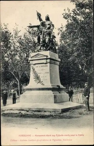 Ak Narbonne Aude, Monument eleve aux Enfants morts pour la Patrie
