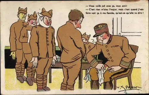 Künstler Ak Französische Soldaten beim Arzt