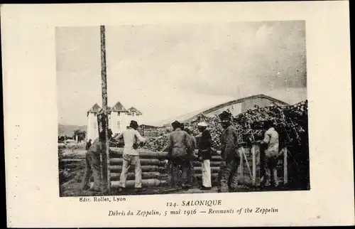 Ak Thessaloniki Griechenland, Débris du Zeppelin, 5. Mai 1916