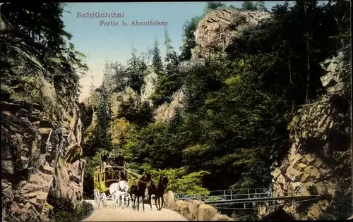 Ak Postkutsche beim Almutfelsen im Schlüchttal