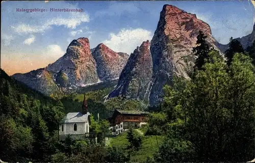 Ak Hinterbärenbad in Tirol, Blick auf Kapelle und Häuser, Berglandschaft