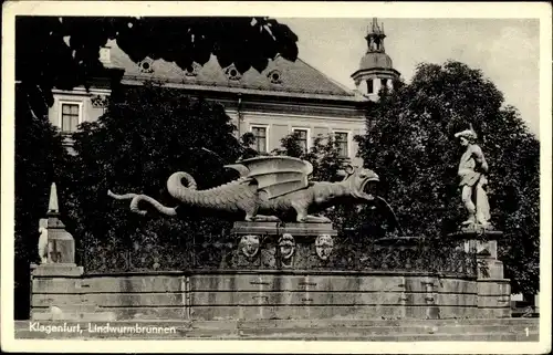 Ak Klagenfurt am Wörthersee Kärnten, Lindwurmbrunnen