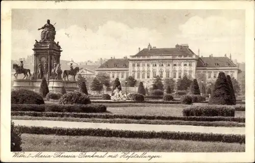 Ak Wien 1, Maria Theresia Denkmal mit Hofstallungen