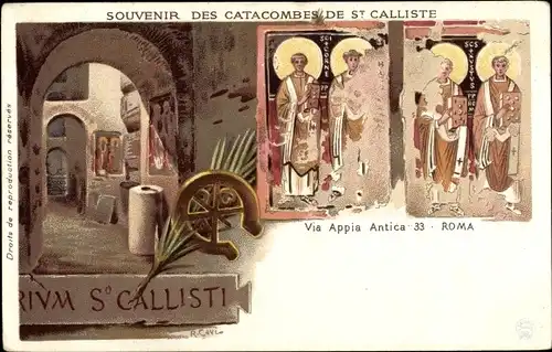 Künstler Litho Roma Rom Lazio, Catacombes de St. Calliste, Via Appia Antica 33, Wandgemälde