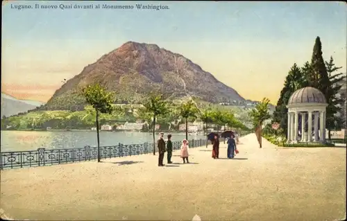 Ak Lugano Kanton Tessin Schweiz, il nuovo Quai davanti al Monumento Washington