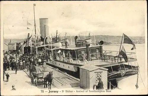 Ak St. Helier Jersey Kanalinseln, Arrival of the Southampton Boat, Fährschiff Lydia