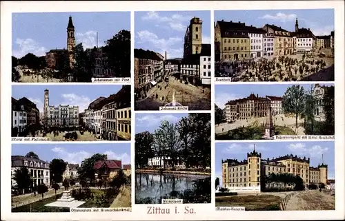 Ak Zittau in der Oberlausitz, Johanneum, Johannes Kirche, Ottokarplatz, Weinaupark, Mandau Kaserne