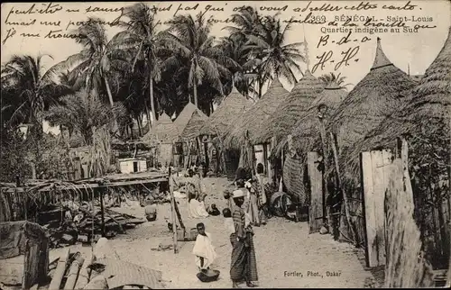 Ak Saint Louis Senegal, vue générale du quartier indigène au Sud