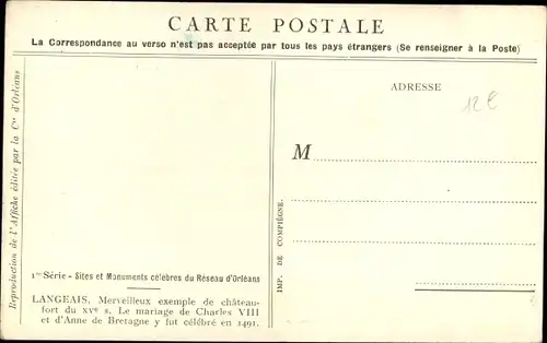 Künstler Ak Duval, C., Langeais Indre et Loire, Chemin de Fer de Paris a Orleans, Le Chateau