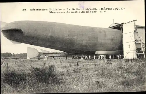 Ak Aérostation Militaire, Ballon Dirigéable République, Französisches Luftschiff