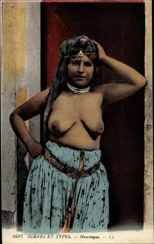 Ak Scènes et Types, Mauresque, barbusige Frau, Maghreb
