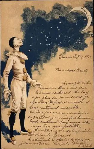 Litho Pierrot betrachtet den Mond