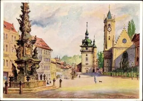 Künstler Ak Teplice Šanov Teplitz Schönau Region Aussig, Aquarell von Gerhard Horn, Schloßplatz