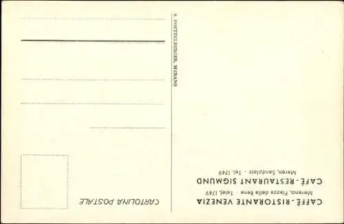 Künstler Ak Meran Merano Südtirol, Café Ristorante "Sigmund" Künstler: Strasser