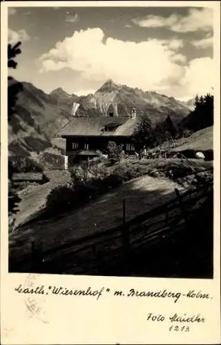 Foto Ak Mayrhofen im Zillertal Tirol, Gasthaus "Wiesenhof" mit Brandberg Kolm
