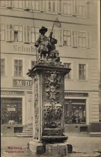 Ak Würzburg am Main Unterfranken, Fischerbrunnen