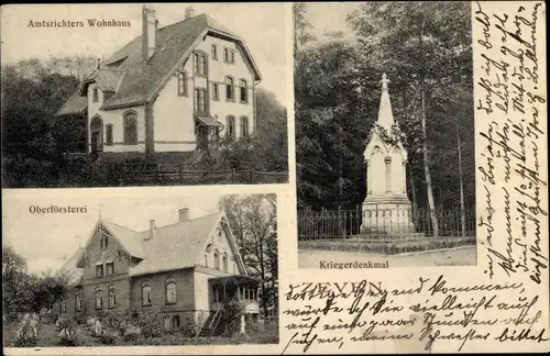 Ak Zeven in Niedersachsen, Amtsrichters Wohnhaus, Oberförsterei, Kriegerdenkmal