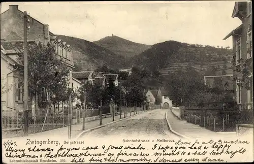 Ak Zwingenberg an der Bergstraße in Hessen, Bahnhofstraße, Melibocus