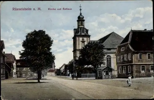 Ak Rüsselsheim am Main Hessen, Kirche, Rathaus