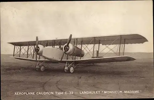 Ak Französisches Militärflugzeug, Aéroplane Caudron Type C 33, Landaulet Monsieur-Madame