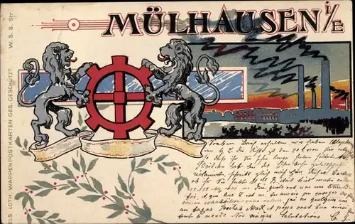 Wappen Litho Mulhouse Mülhausen Elsass Haut Rhin, Fabrikanlagen