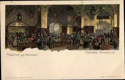 Litho München, Königl. Hofbräuhaus, Parterre Bierhallen