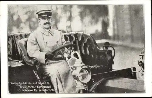 Ak Vittorio Emanuele III., König Viktor Emanuel III. von Italien, Reiseautomobil