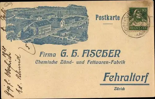 Ak Fehraltorf Kanton Zürich Schweiz, Firma G. H. Fischer, Chem. Zünd- und Fettwaren- Fabrik
