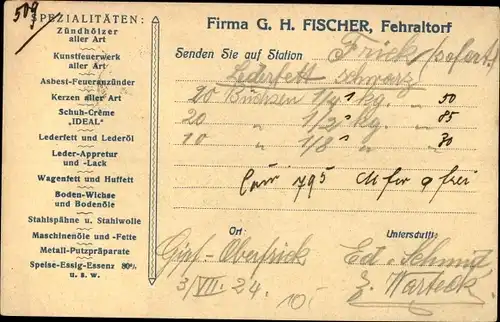 Ak Fehraltorf Kanton Zürich Schweiz, Firma G. H. Fischer, Chem. Zünd- und Fettwaren- Fabrik