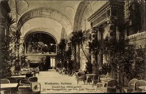 Ak Wiesbaden in Hessen, Kurhaus, Muschelsaal, Wintergarten