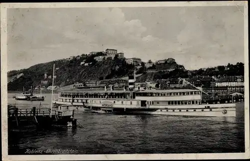 Ak Koblenz am Rhein, Ehrenbreitstein, Passagierschiff