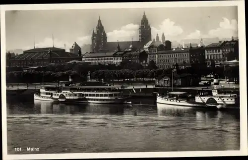 Ak Mainz am Rhein, Blick auf Stadt, Rheindampfer