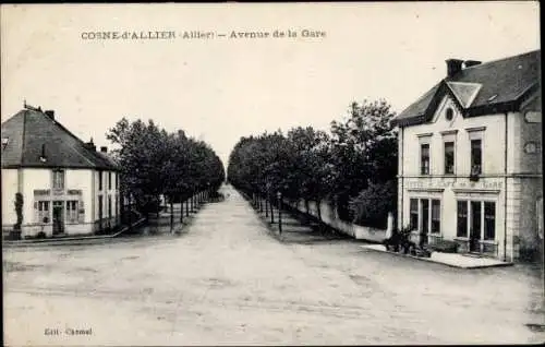 Ak Cosne d'Allier Allier, Avenue de la Gare, Restaurant Vincent, Hotel et Café de la Gare