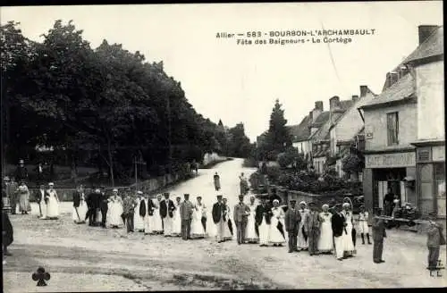 Ak Bourbon l'Archambault Allier, Fete des Baigneurs, Le Cortege