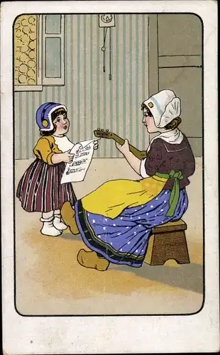 Ak Frau und Mädchen in niederländischen Trachten