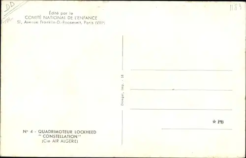 Ak Comité National de l'enfance, Quadrimoteur Lockheed, Constellation, Air Algérie