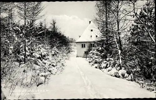 Ak Meschede im Sauerland, Haus Dortmund im Winter