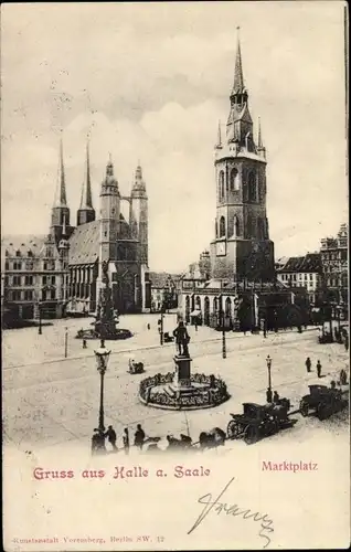 Ak Halle an der Saale, Marktplatz, Kirche, Stadtturm