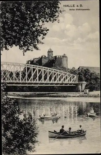 Ak Halle an der Saale, Ruine Giebichenstein, Brücke, Saalepartie