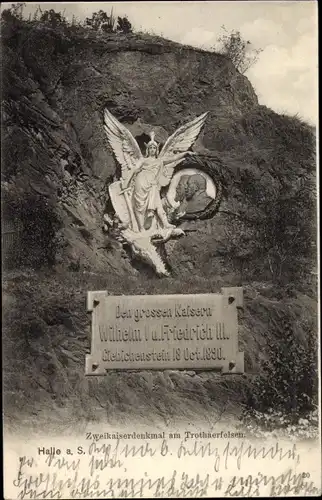 Ak Halle an der Saale, Zweikaiserdenkmal am Throthaerfelsen