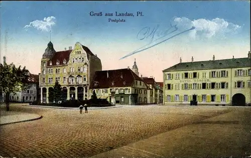 Ak Landau in der Pfalz, Postplatz mit Hotel Körber