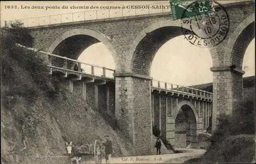 Ak Saint Leu Cesson Seine et Marne, Les deux ponts du chemin des courses