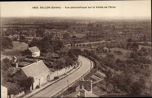 Ak Ballon Sarthe, Vue panoramique sur la Vallee de l'Orne